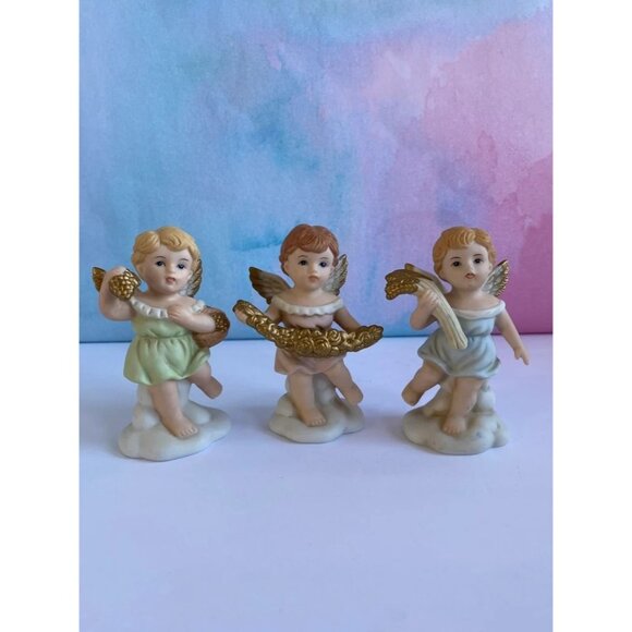 Home Interiors Precious Gifts Angel Cherub Set With Gifts 4" Porcelain - Picture 1 of 8